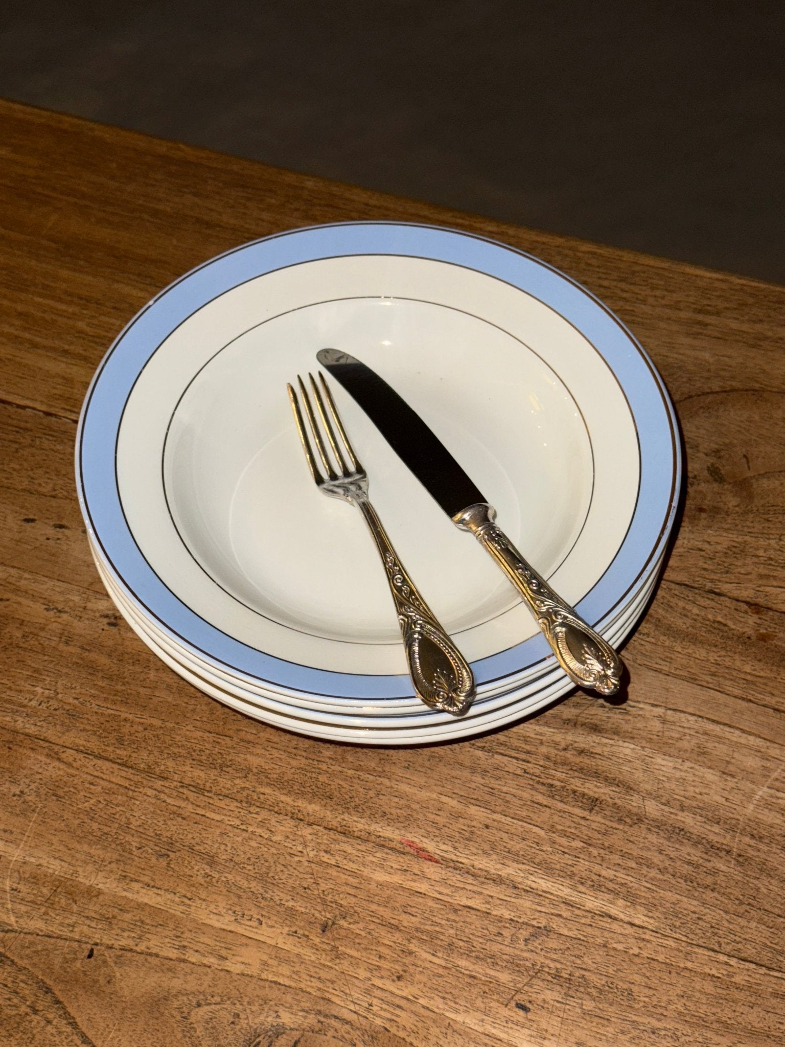 Blue rim dinner plates (5 pcs) - NEROLI