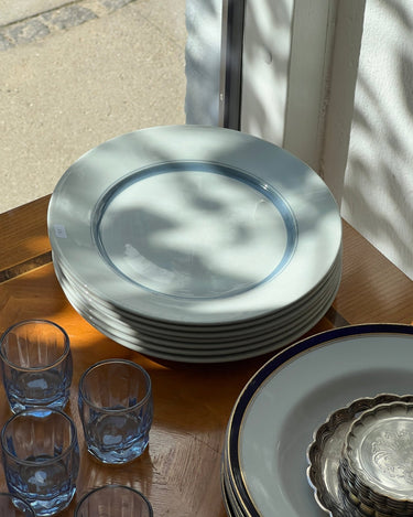 Blue striped lunch plates (7 pcs) - NEROLI