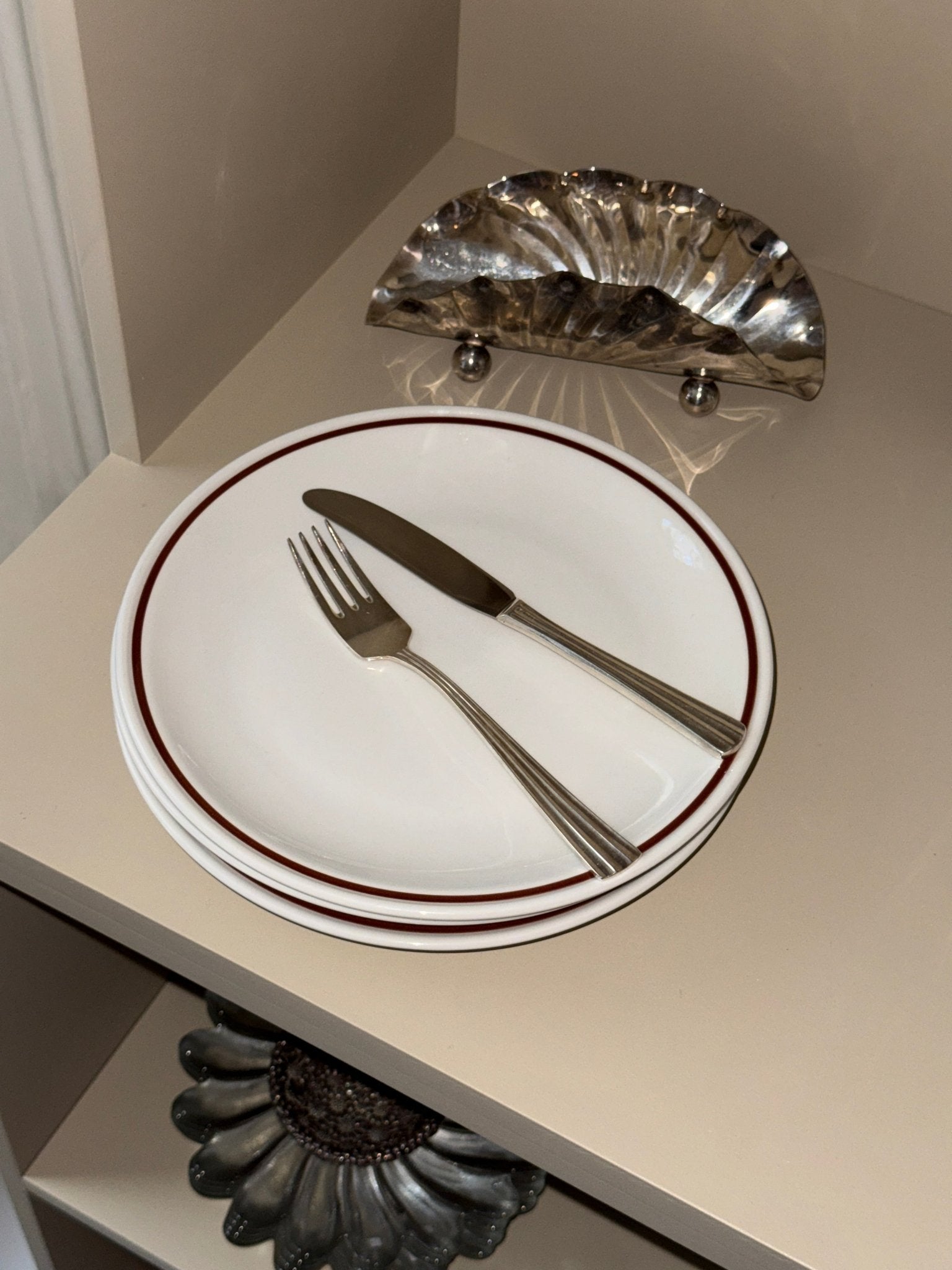 Brown striped dinner plates (3 pcs) - NEROLI