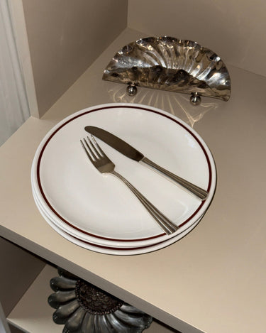 Brown striped dinner plates (3 pcs) - NEROLI