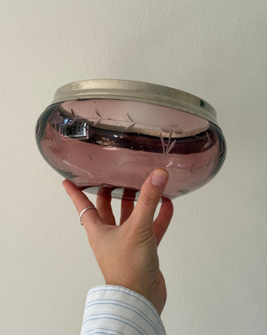 Plum glass bowl with silver rim - NEROLI