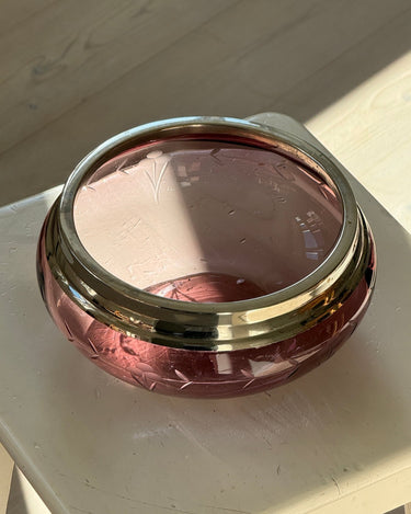 Plum glass bowl with silver rim - NEROLI