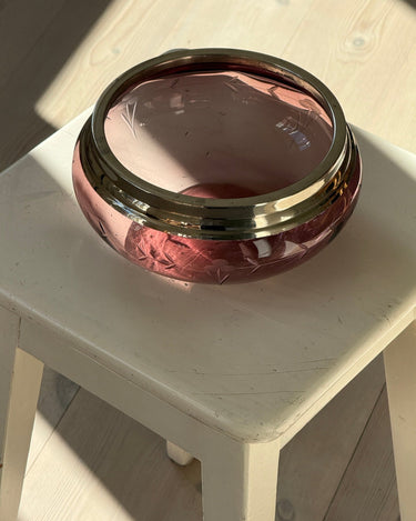 Plum glass bowl with silver rim - NEROLI
