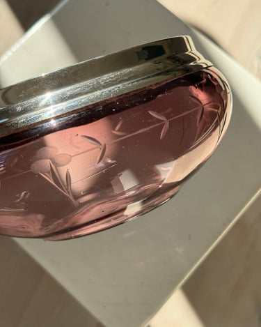 Plum glass bowl with silver rim - NEROLI