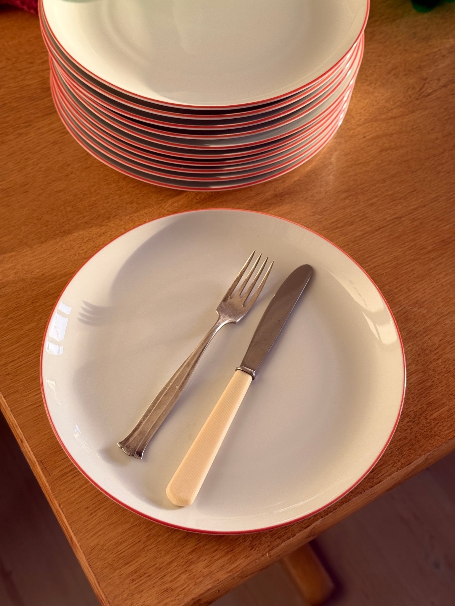 Red striped dinner plates (11 pcs) - NEROLI