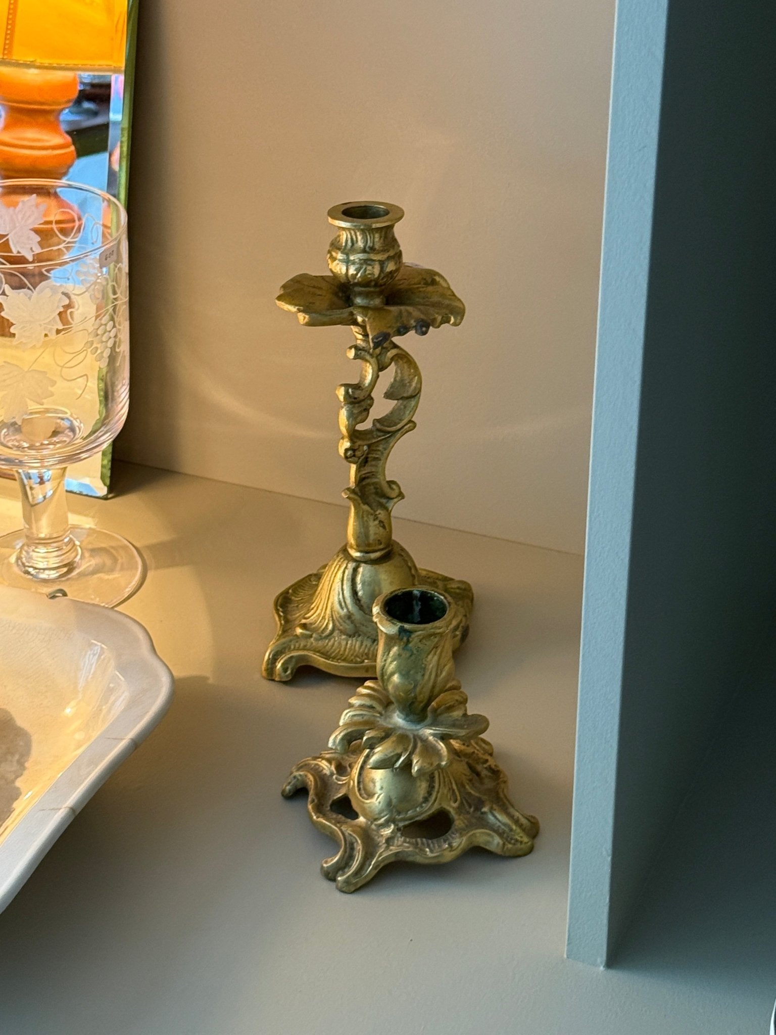 Tall brass candlestick - NEROLI