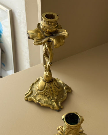 Tall brass candlestick - NEROLI