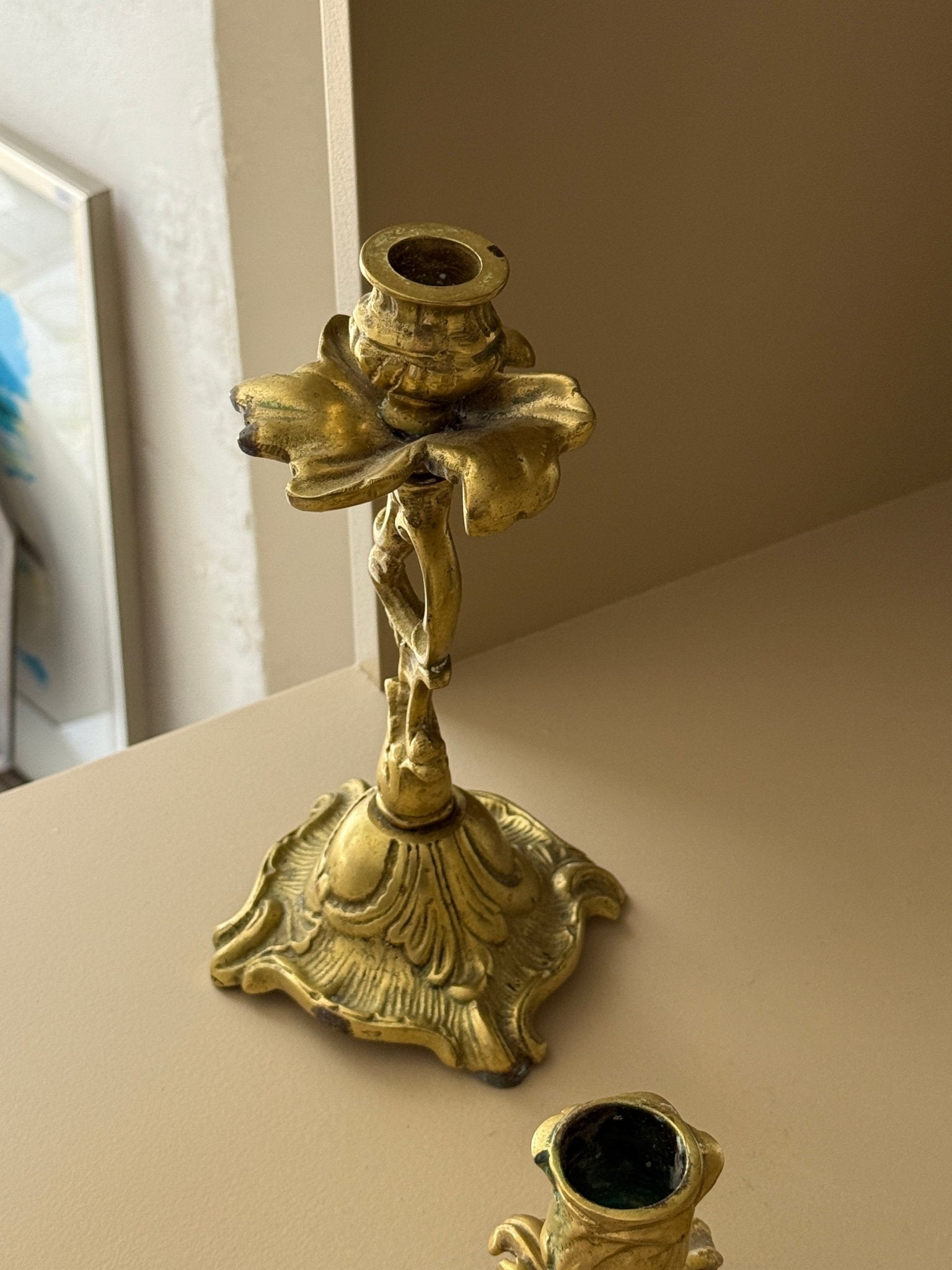 Tall brass candlestick - NEROLI