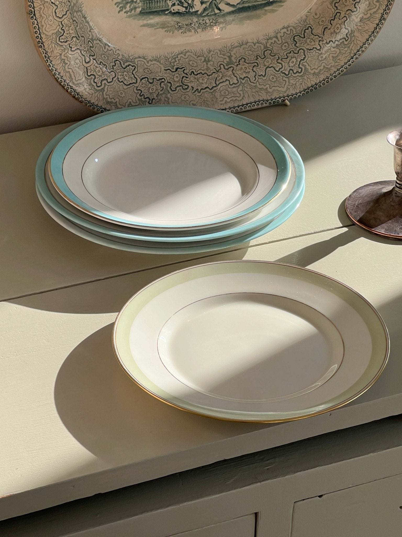 Teal - striped dinner plates - NEROLI