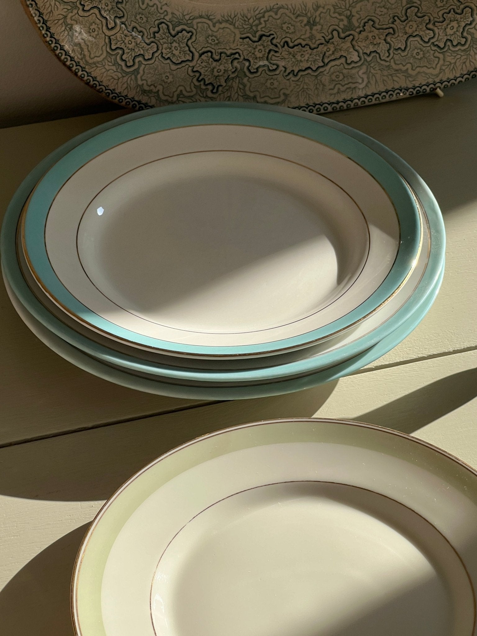 Teal - striped dinner plates - NEROLI